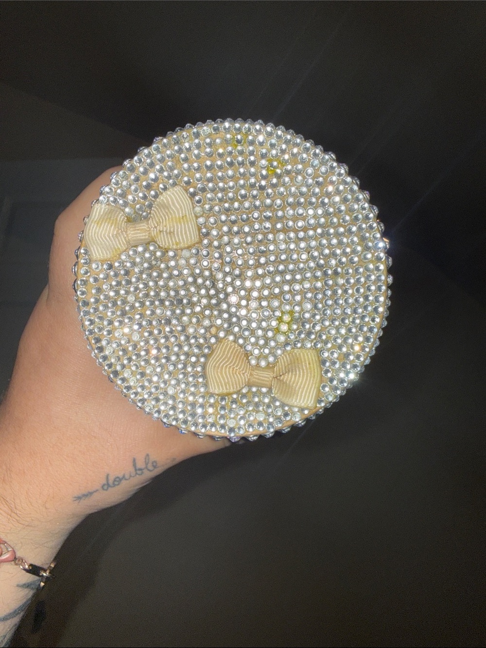 Pearl & Rhinestone Trinket Box with Cream Bows